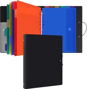 Uquelic Binder Folders with 12 Colorful Pockets, Letter/A4 Size Folio Document Organizer, Binder for Important Documents, Paper, Files, Photos, Letters, Cards (Black)