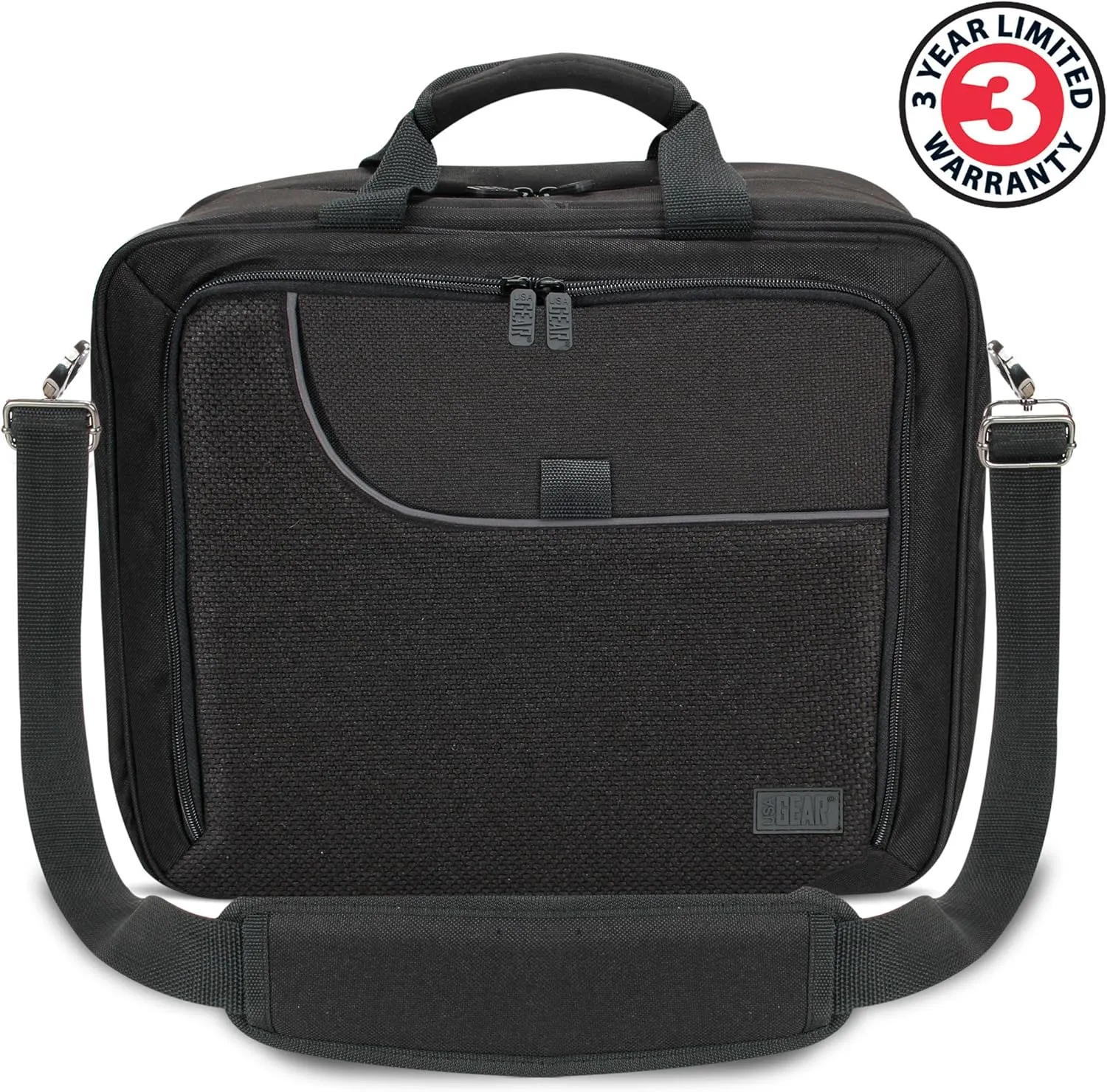 USA Gear Projector Carrying Case, Customizable Scratch Resistant Interior, HDMI Projector Bag Compatible with Epson, Benq and More Bluetooth (15 x 12 x 3 inches) - Black