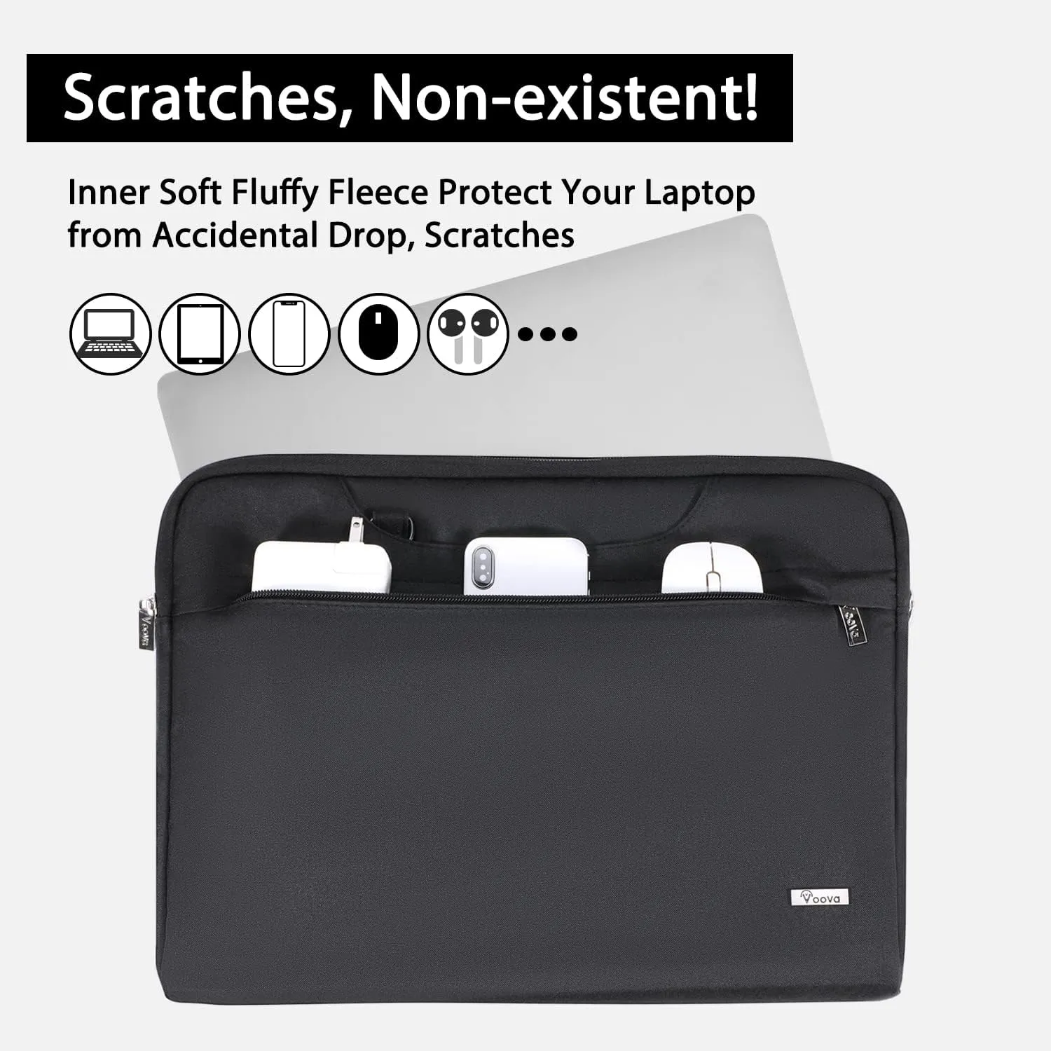 V Voova Laptop Bag 13-14 inch with Shoulder Strap & Handle, Waterproof Laptop Case Sleeve Compatible with 13-14” MacBook Air/MacBook Pro, Slim Briefcase Computer Cover for Men Women, Black