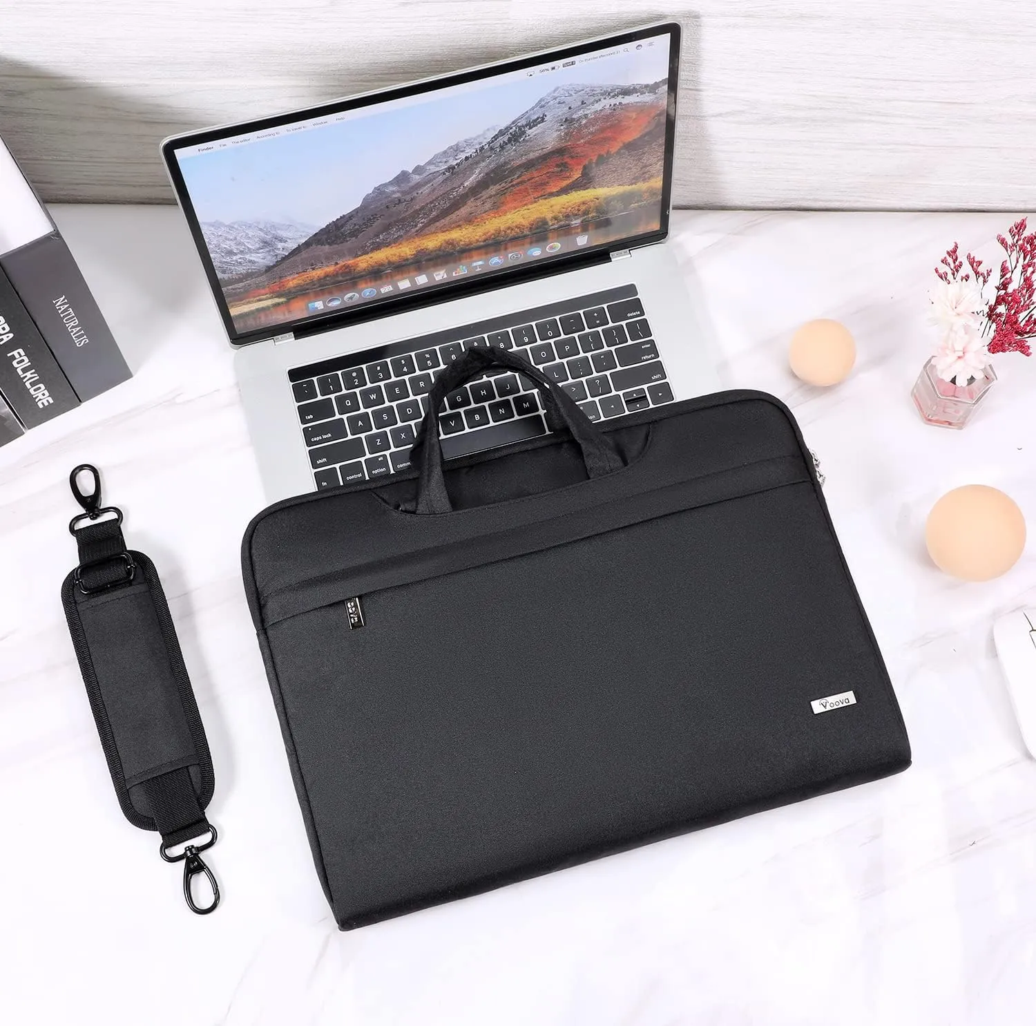 V Voova Laptop Bag 13-14 inch with Shoulder Strap & Handle, Waterproof Laptop Case Sleeve Compatible with 13-14” MacBook Air/MacBook Pro, Slim Briefcase Computer Cover for Men Women, Black