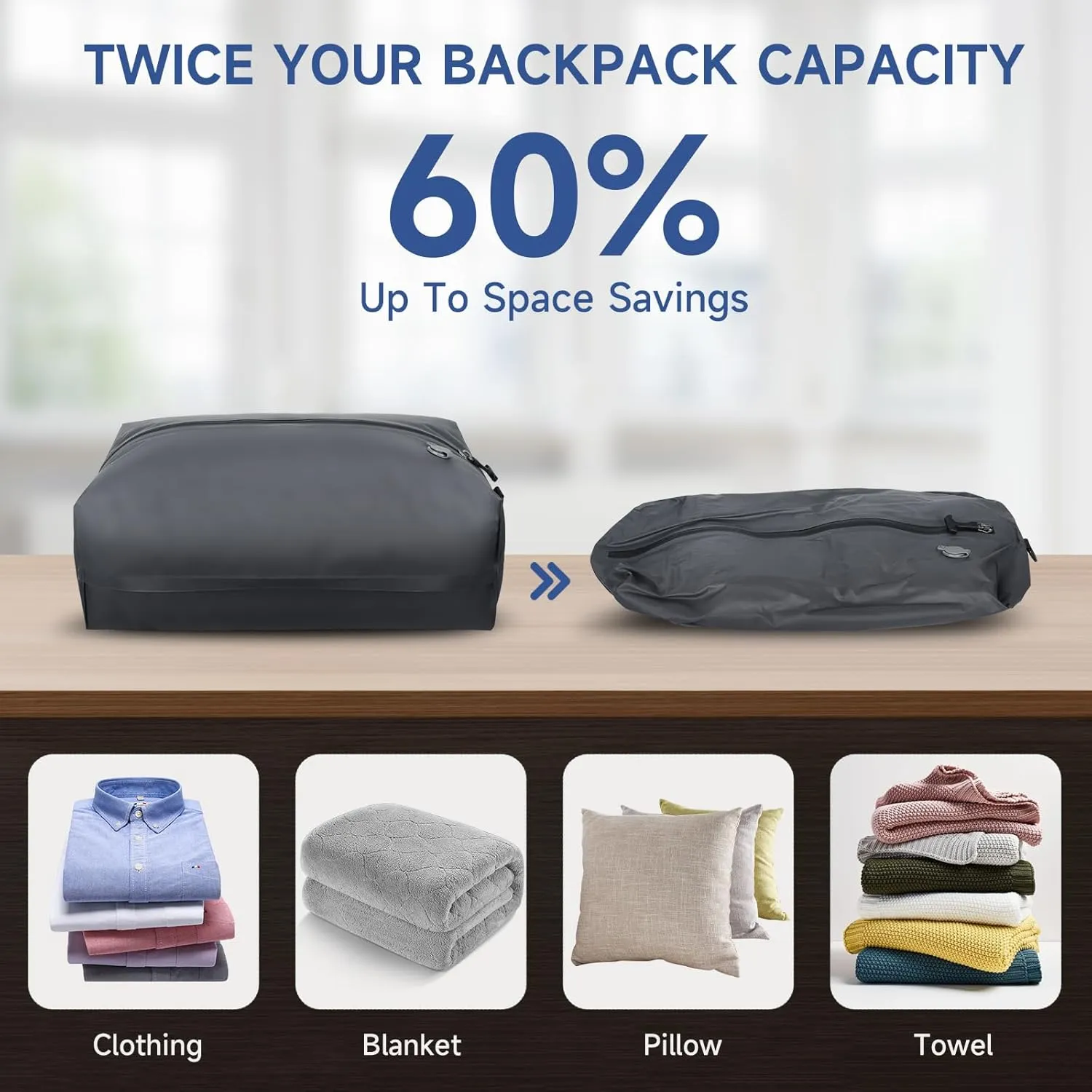 Vacuum bags for travel,17.5L Reusable travel vacuum bags for luggage,Waterproof compression bag Space Saver Bags for Suitcases Backpack Travel and business(1PC Pump)