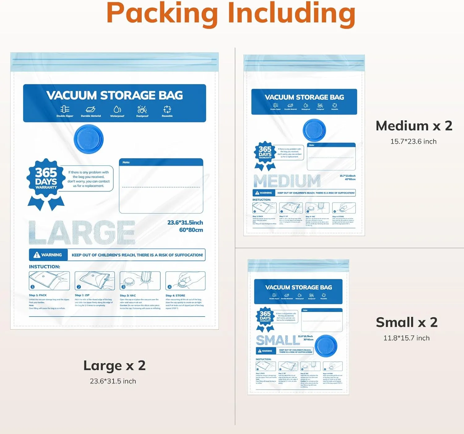 Vacuum Compression Storage Bags for Clothes - 6 Pack Reusable Space Saver Bags for travel (2 Large   2 Medium   2 Small)