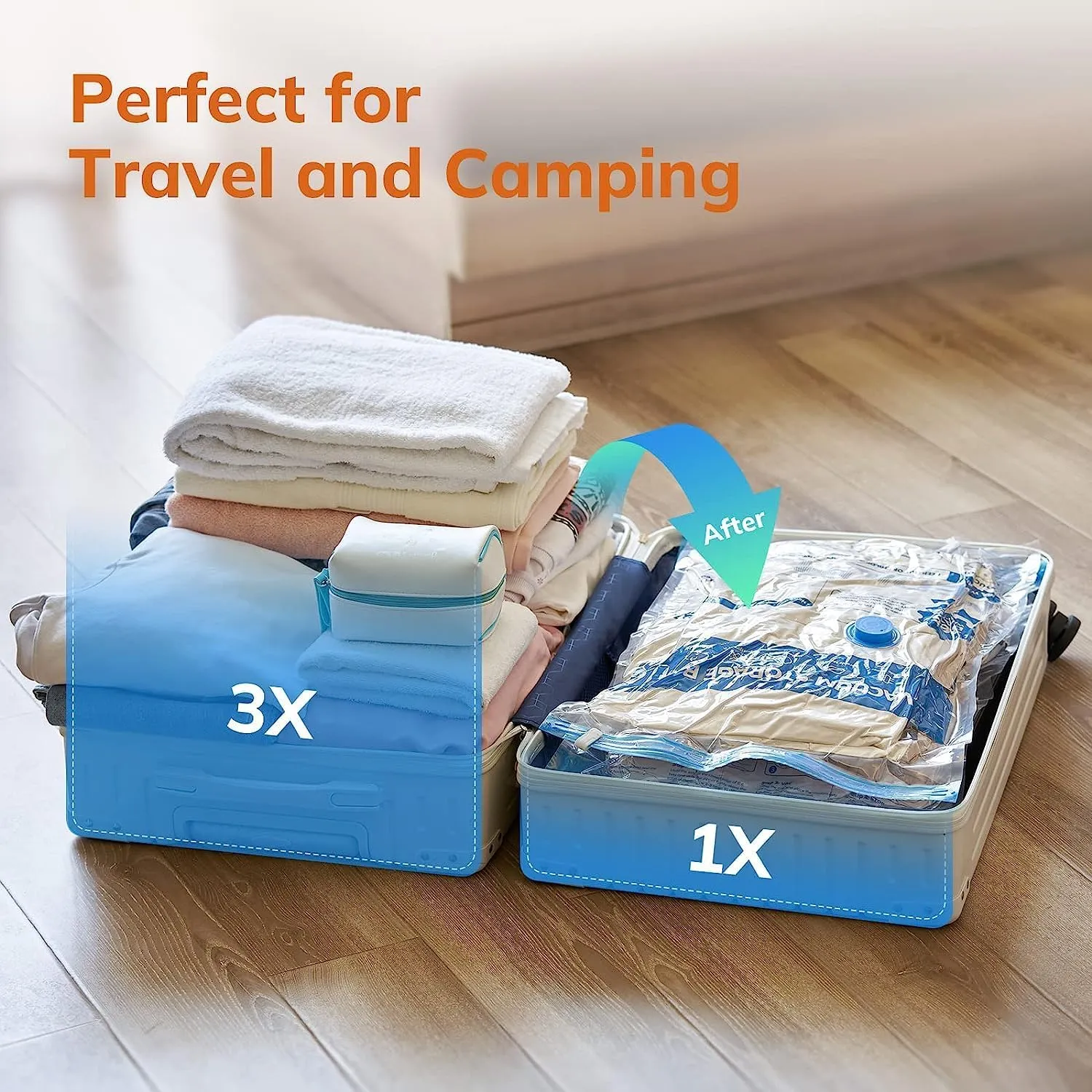 Vacuum Compression Storage Bags for Clothes - 6 Pack Reusable Space Saver Bags for travel (2 Large   2 Medium   2 Small)