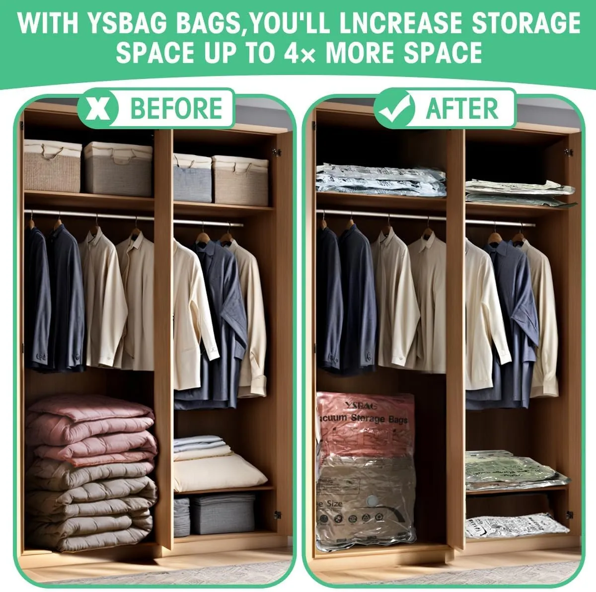 Vacuum Seal Bags for Clothing- 20 Pack 4 Sized Vacuum Storage Bags with Hand Pump, Space Saver Organisers for Travel Luggage Clothes Blankets Comforters (4Jumbo，4L4M8S)