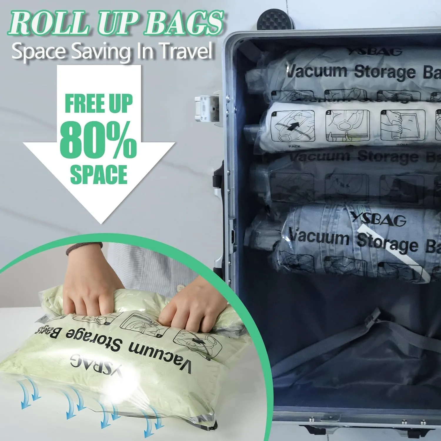 Vacuum Seal Bags for Clothing- 20 Pack 4 Sized Vacuum Storage Bags with Hand Pump, Space Saver Organisers for Travel Luggage Clothes Blankets Comforters (4Jumbo，4L4M8S)