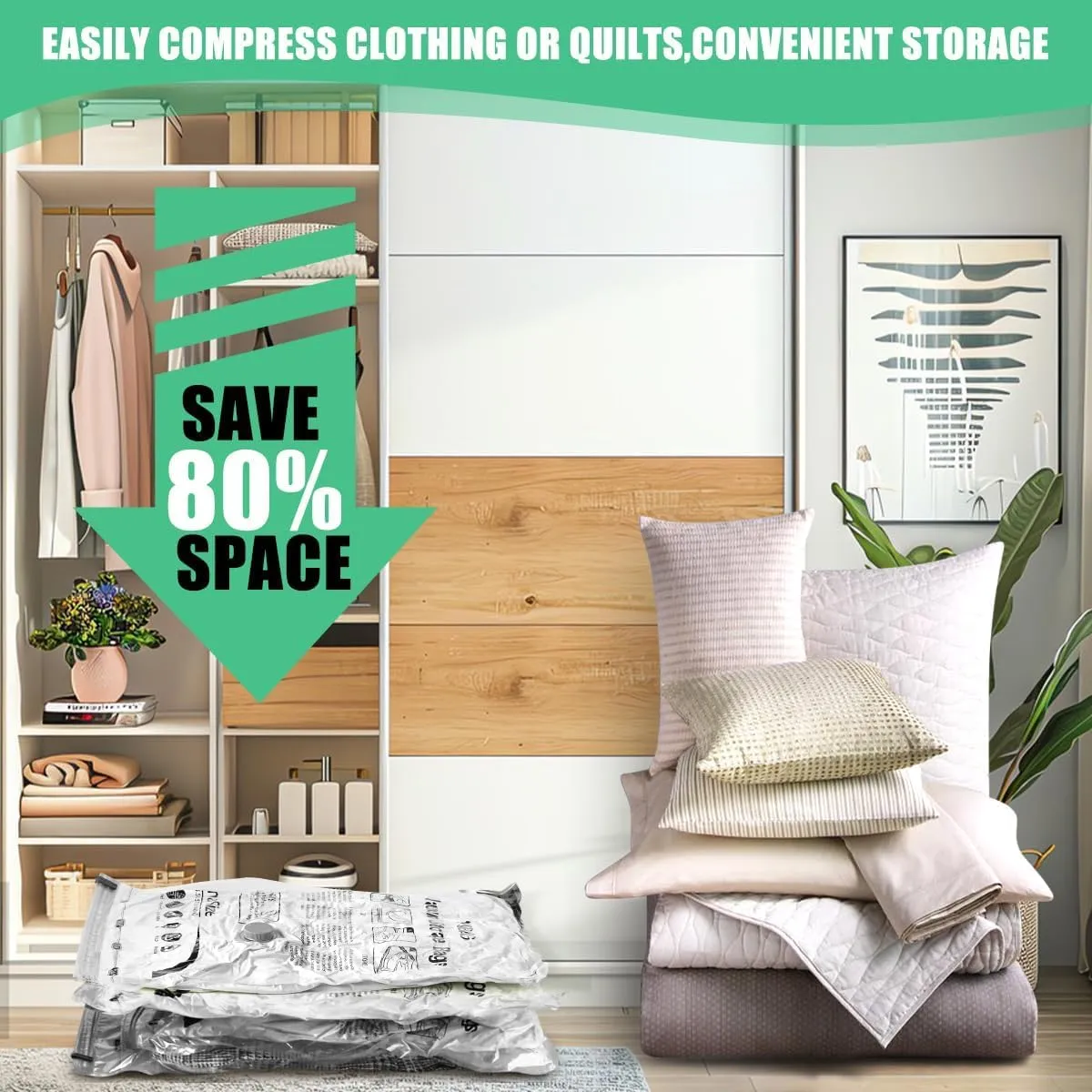 Vacuum Seal Bags for Clothing- 20 Pack 4 Sized Vacuum Storage Bags with Hand Pump, Space Saver Organisers for Travel Luggage Clothes Blankets Comforters (4Jumbo，4L4M8S)