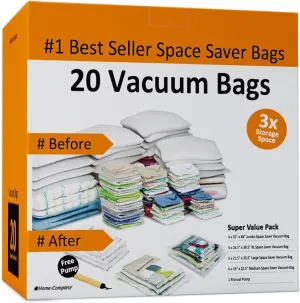 Vacuum Storage Bags-Space Saving Air Tight Compression-Shrink Down Closet Clutter, Store and Organize Clothes, Linens, Seasonal Items by Everyday Home