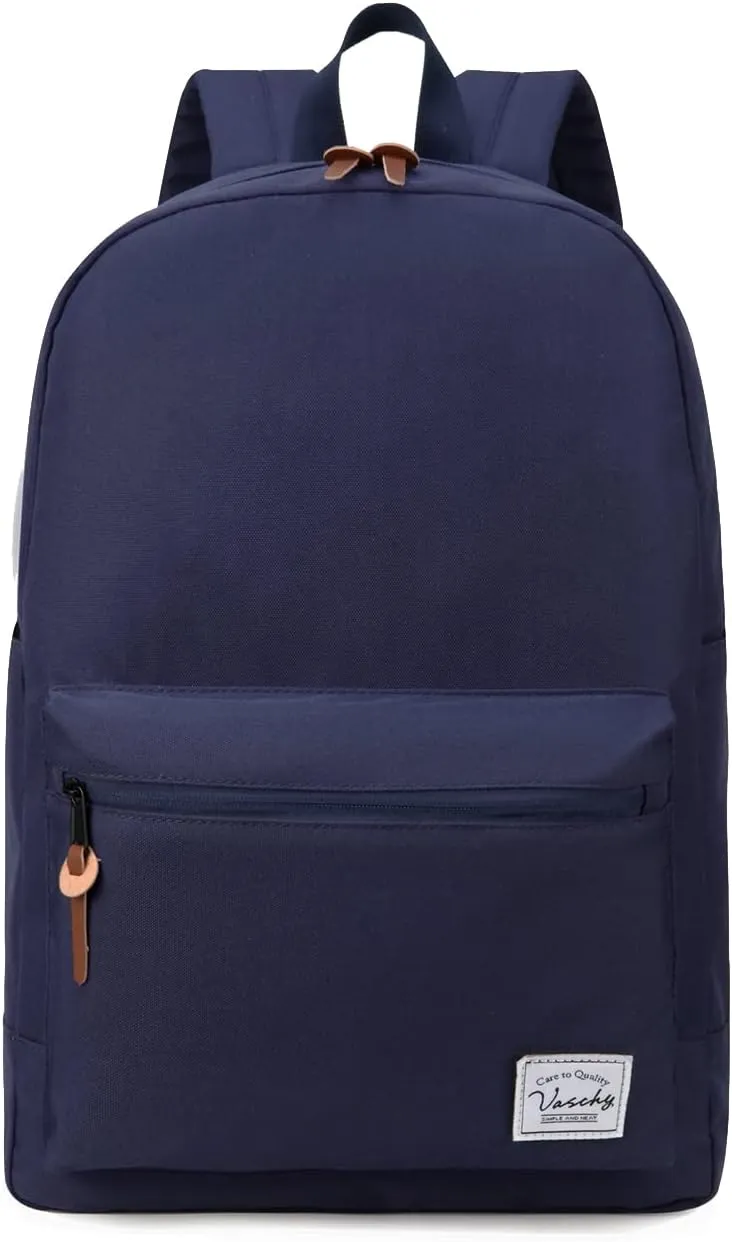 VASCHY School Backpack, Unisex Slim Lightweight Water-resistant Backpack for Men Women College Schoolbag Travel Bookbag