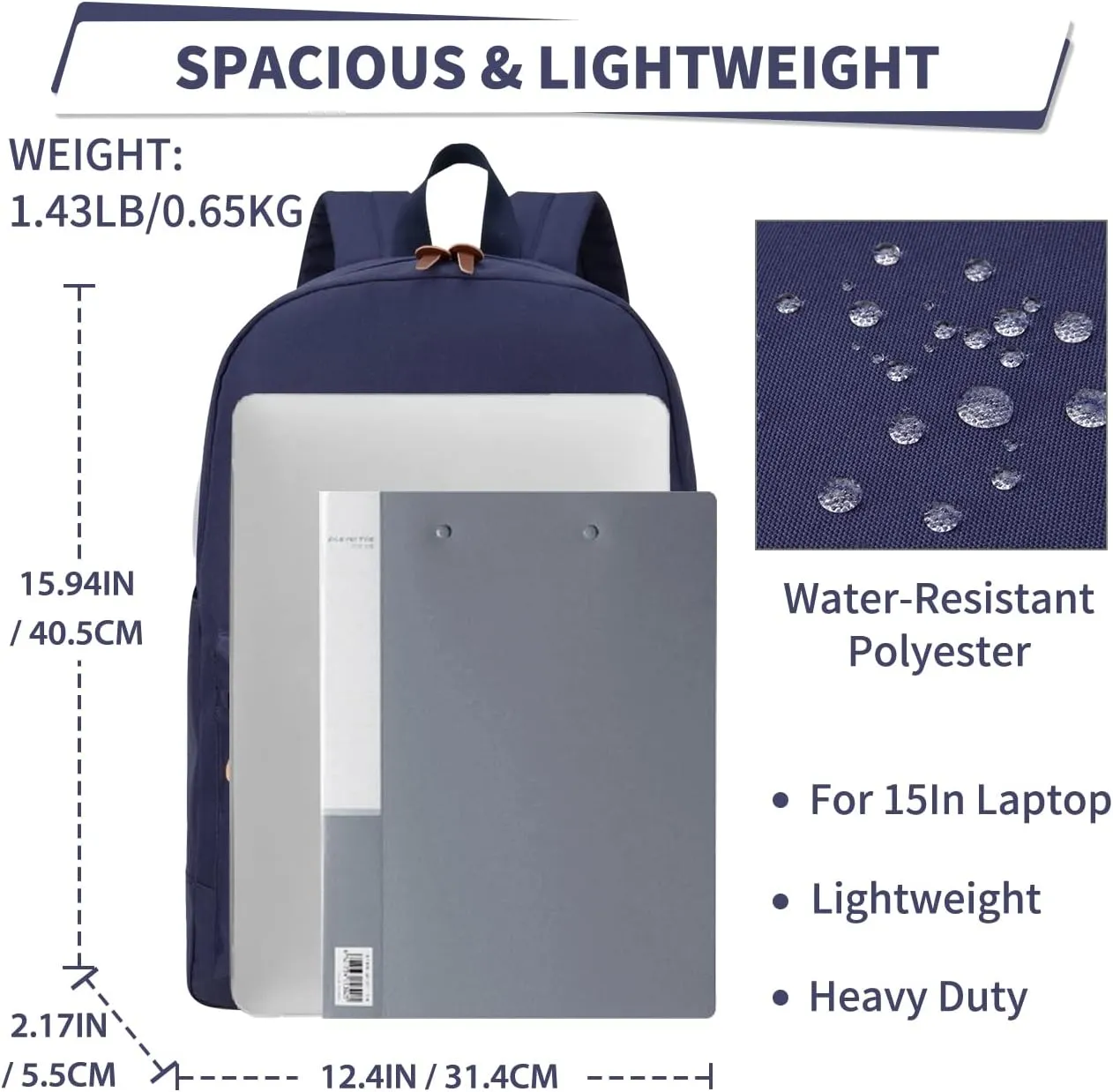 VASCHY School Backpack, Unisex Slim Lightweight Water-resistant Backpack for Men Women College Schoolbag Travel Bookbag