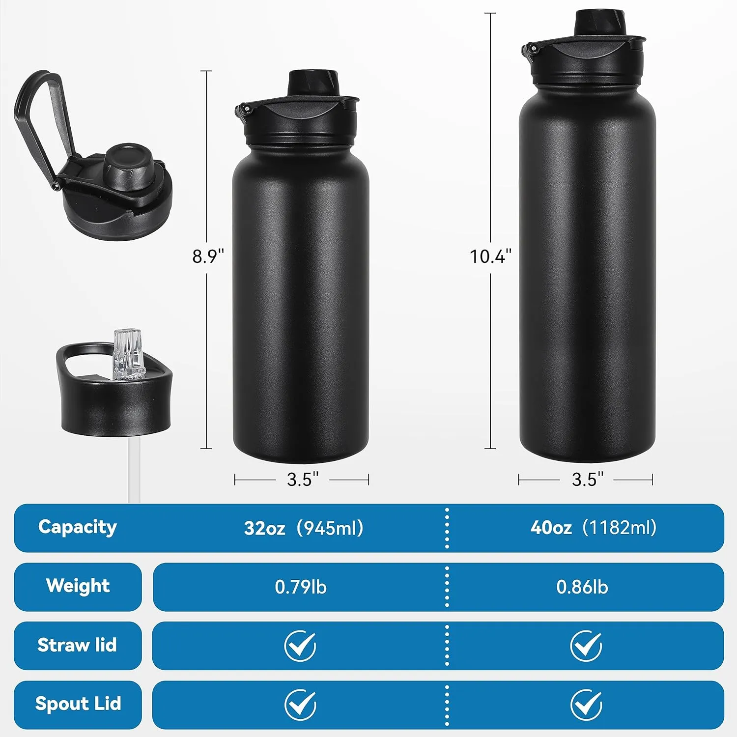 VEGOND 32 oz Insulated Water Bottle Bulk Stainless Steel Metal Water Bottles with Leak Proof Straw Lid & Spout Lid, Wide Mouth Double Walled Vacuum Travel Sports Bottle, 8 Pack