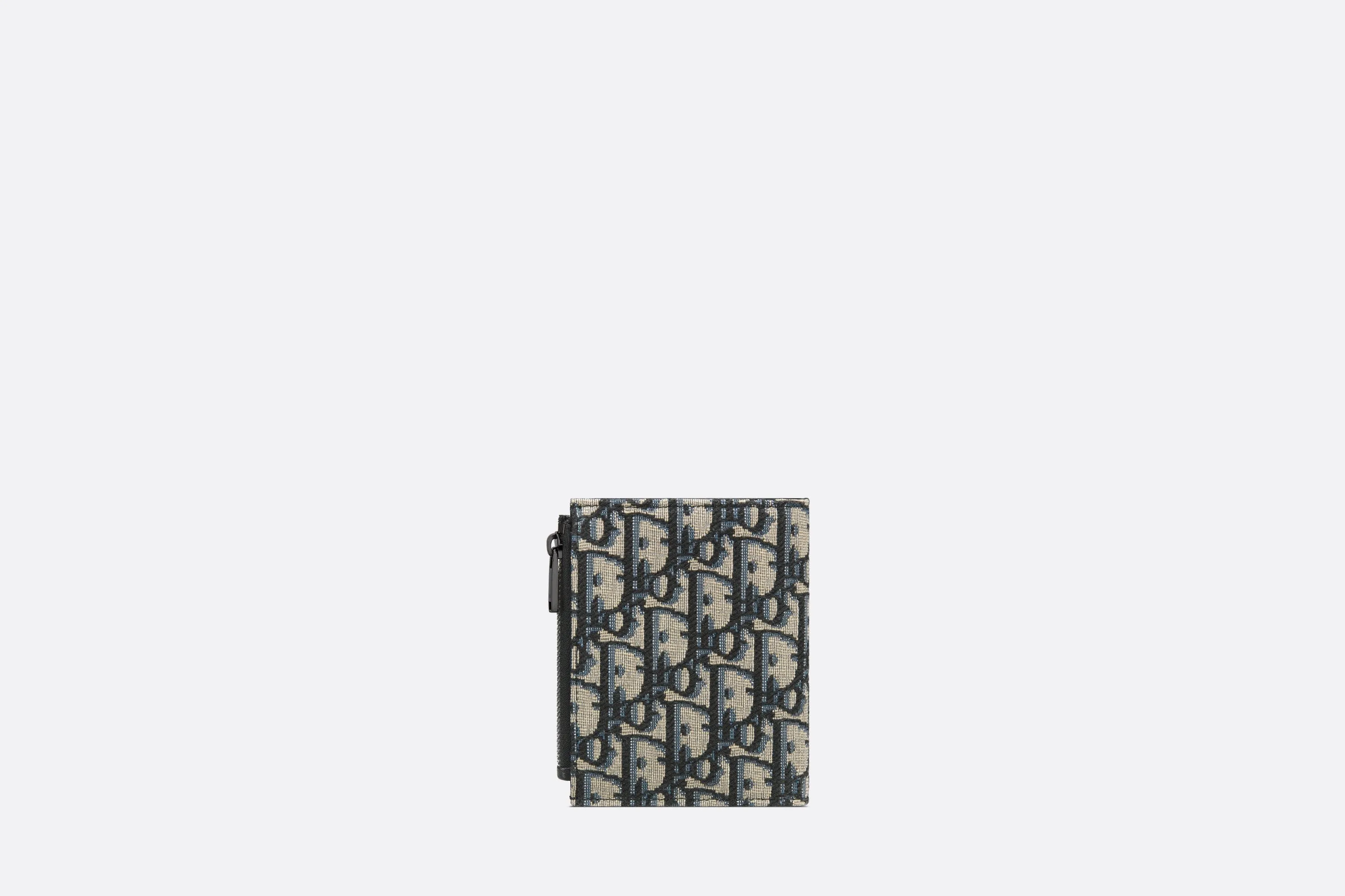 Vertical Compact Card Holder • Beige and Black Dior Oblique Jacquard
