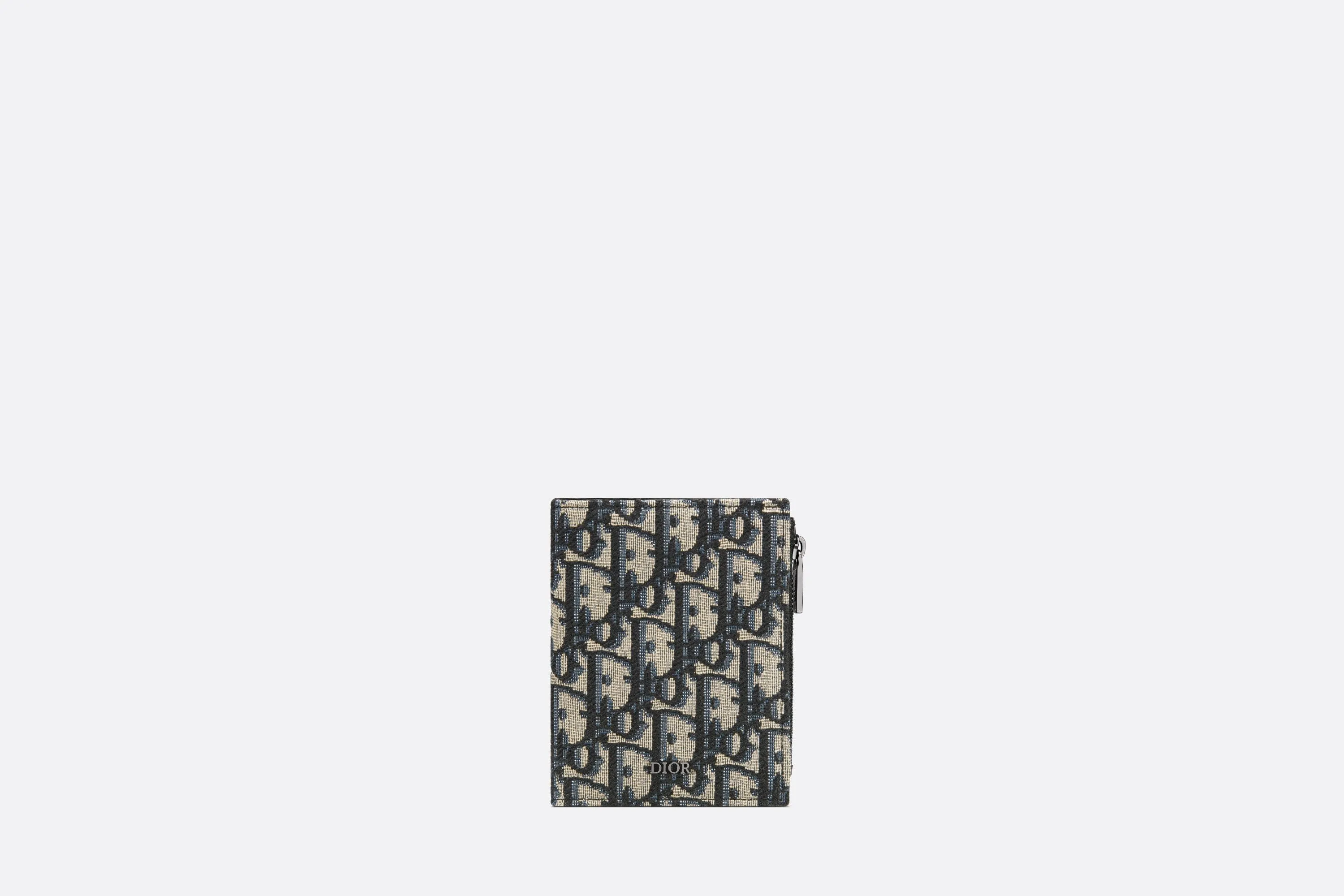Vertical Compact Card Holder • Beige and Black Dior Oblique Jacquard