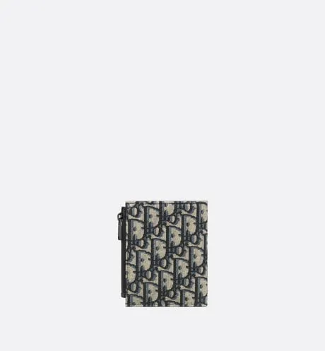 Vertical Compact Card Holder • Beige and Black Dior Oblique Jacquard