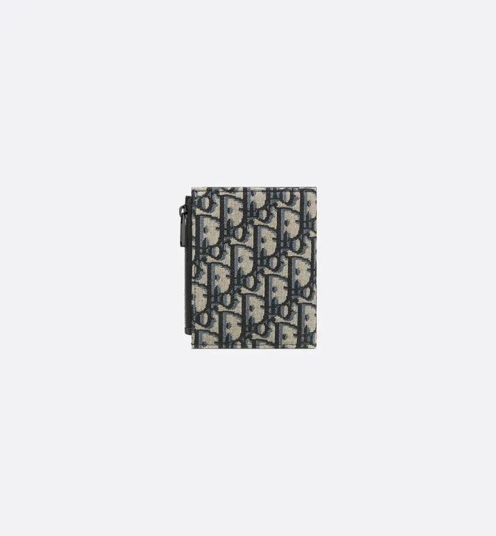 Vertical Compact Card Holder • Beige and Black Dior Oblique Jacquard