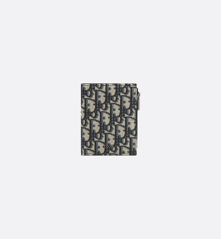 Vertical Compact Card Holder • Beige and Black Dior Oblique Jacquard