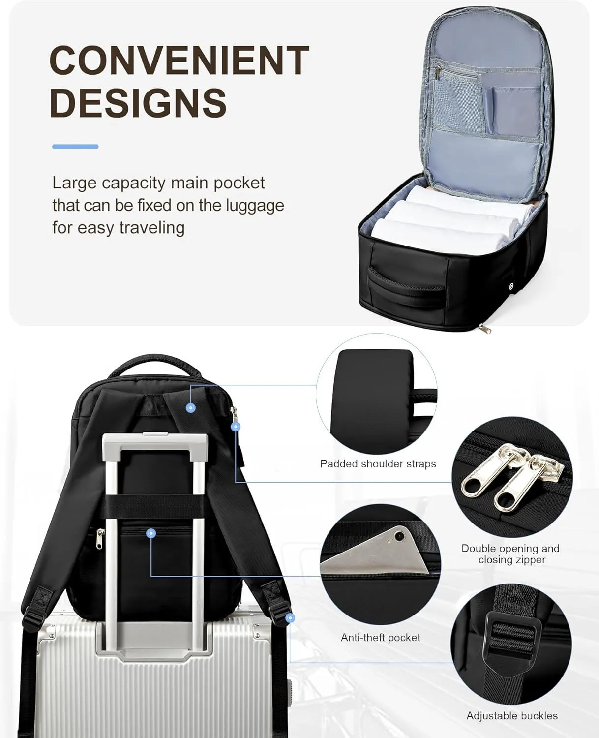 VGCUB Large Travel Backpack,Waterproof Laptop Carry on Backpack Purse for Women Men,Gym Hiking Backpack Personal Item Size Casual Daypack Work Business Backpack With USB Charging Port,Black