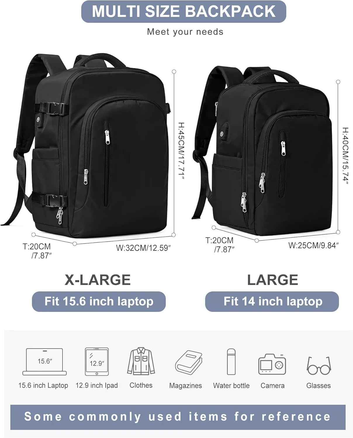 VGCUB Large Travel Backpack,Waterproof Laptop Carry on Backpack Purse for Women Men,Gym Hiking Backpack Personal Item Size Casual Daypack Work Business Backpack With USB Charging Port,Black