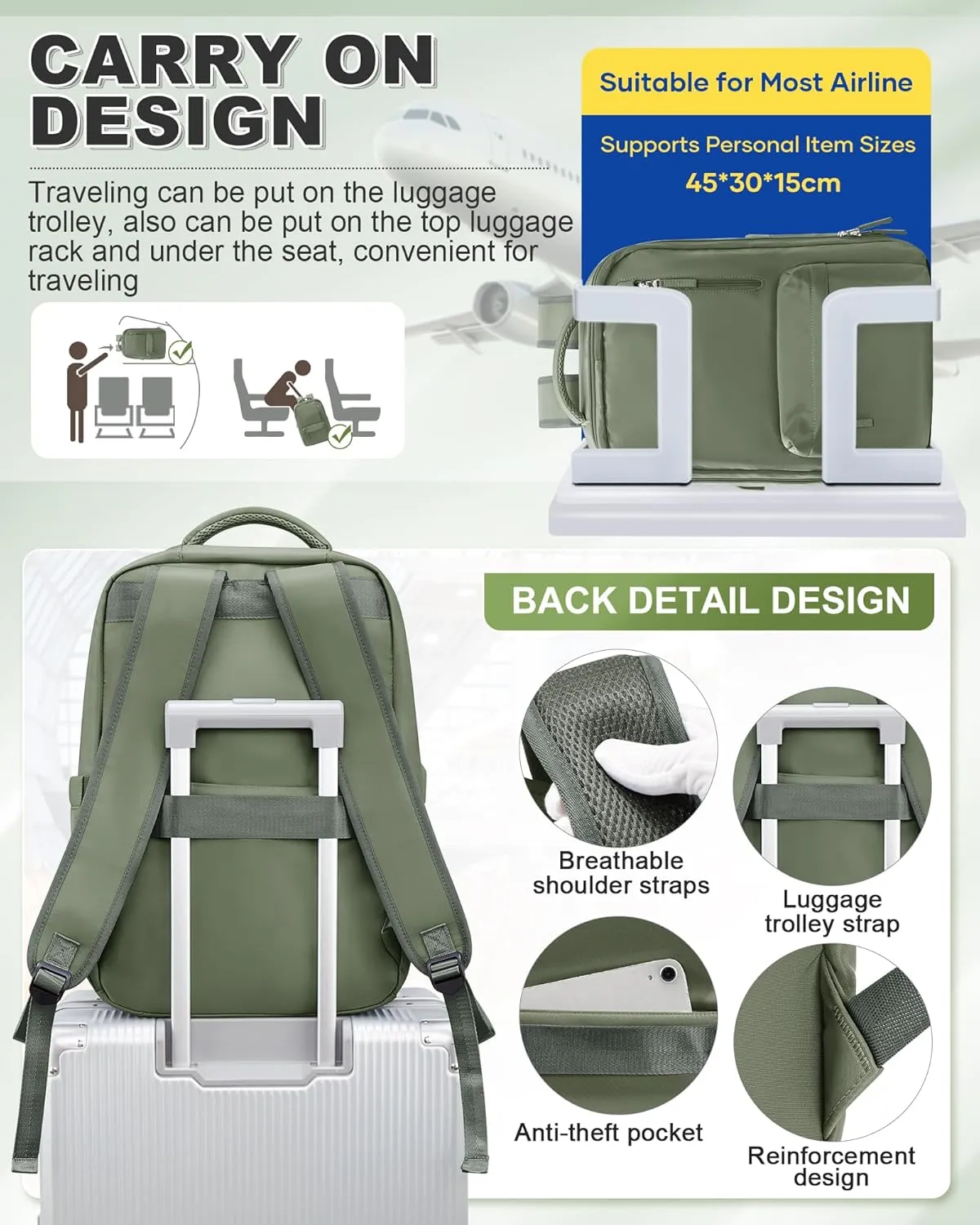 VGCUB Small Travel Backpack with Vacuum System Carry on Storage Compression Personal Item Bags with Electric Pump Work Business Vacpack College Airback lightweight Backpack for Women Men Army green