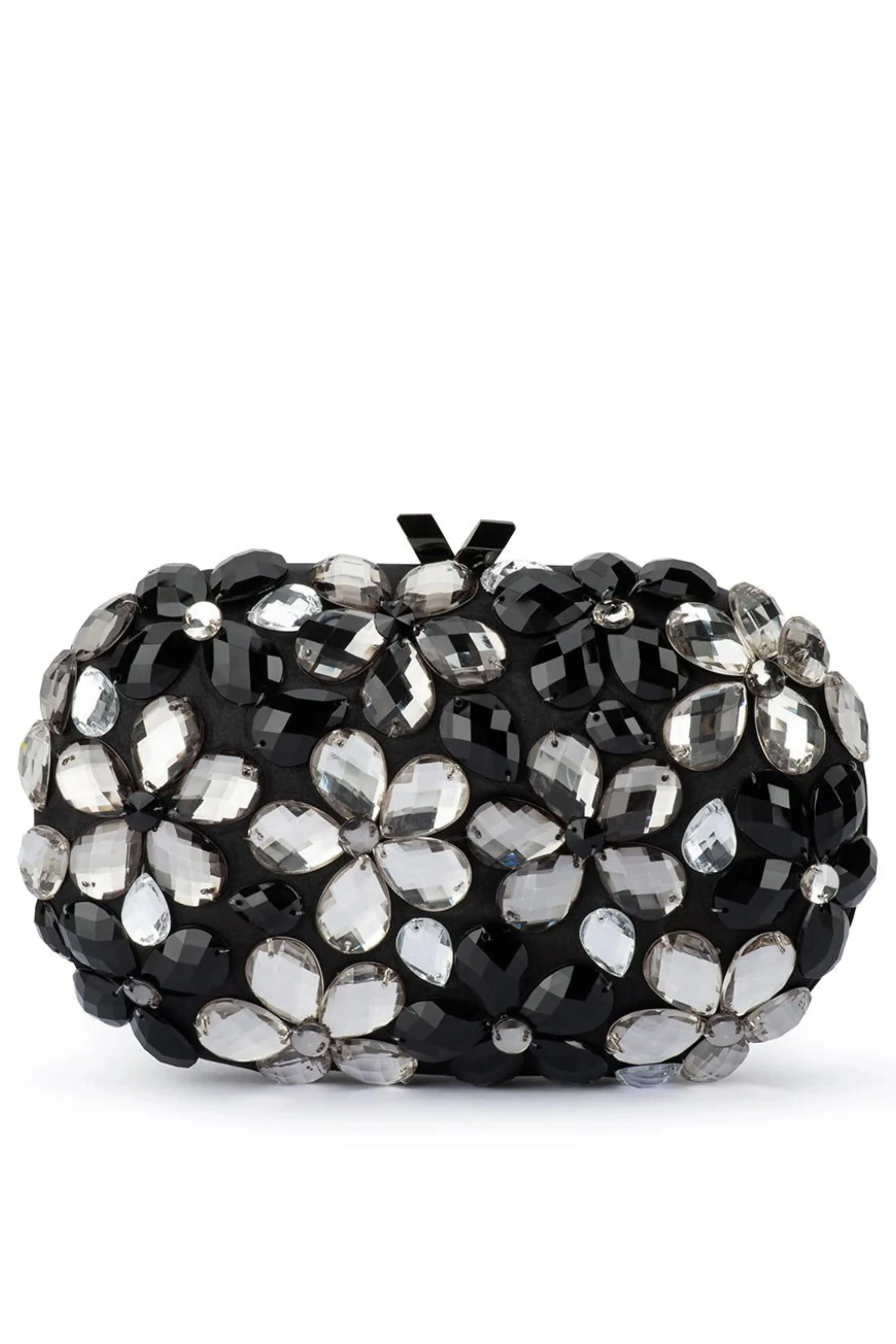 Victoria Crystal Flower Clutch - Black