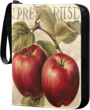 Vintage Fruit Painting Card Binder with 50 Removable Page Sleeves PU Leather Collectible Trading Card Albums Book with Zipper for Games Card,Baseball Cards