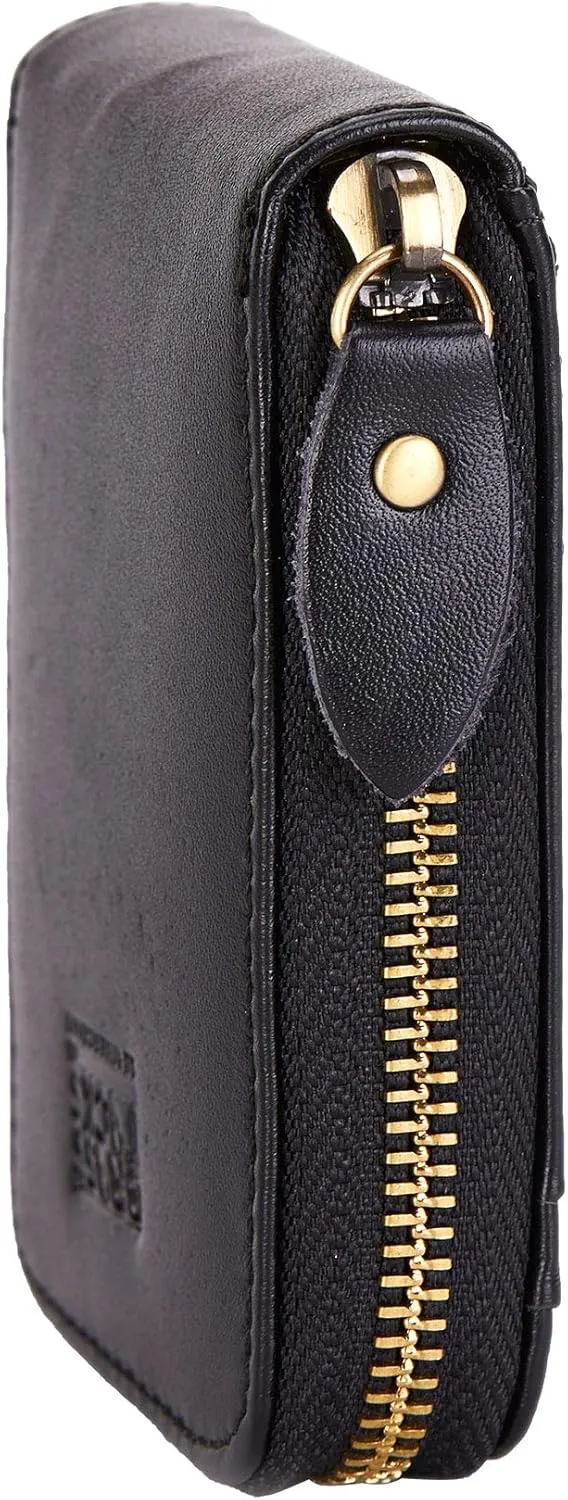 Vintage Full Top Grain Leather Wallet RFID Blocking Multi Card Case with Zipper Pocket Card Holder for Men Women Gift Box