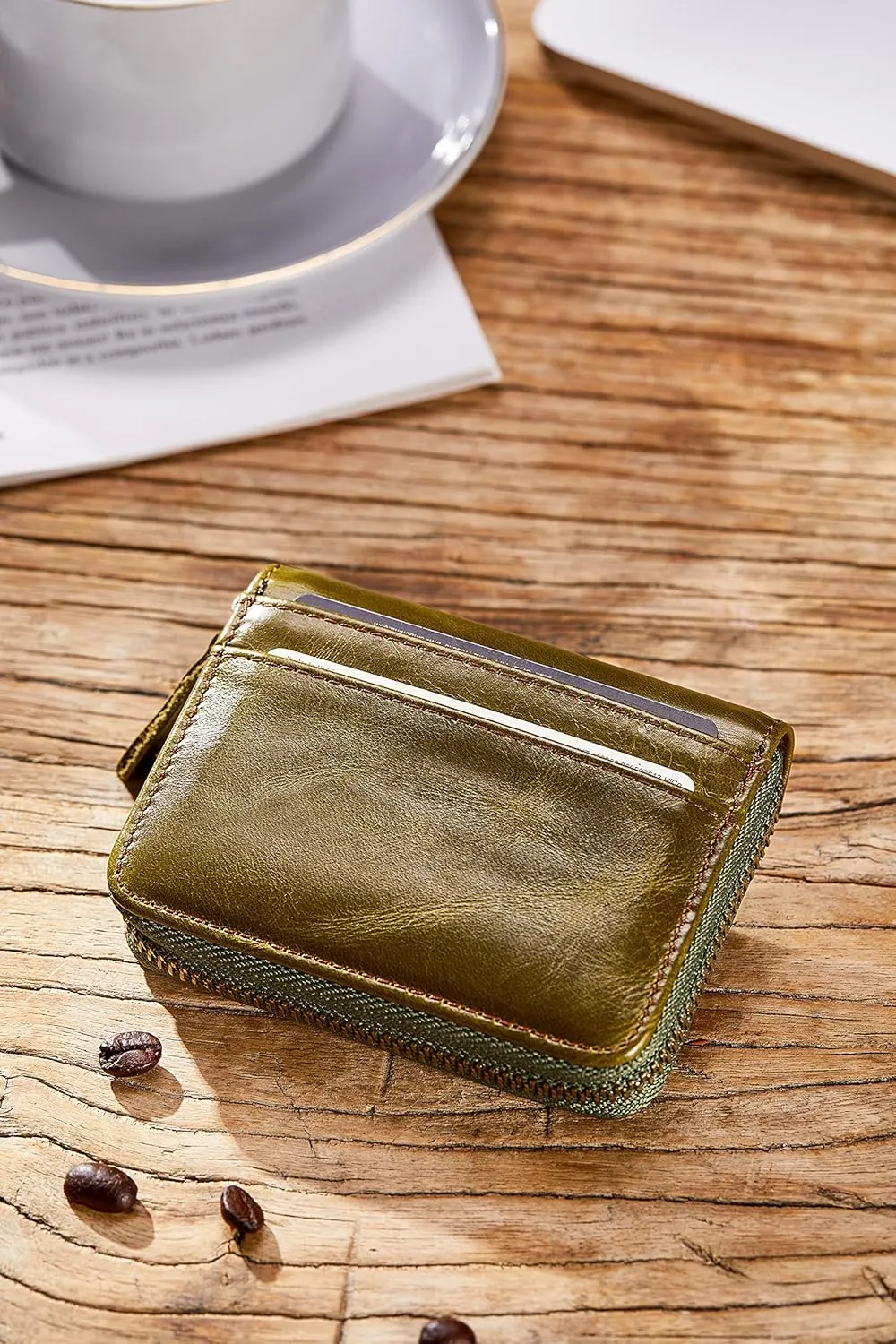 Vintage Full Top Grain Leather Wallet RFID Blocking Multi Card Case with Zipper Pocket Card Holder for Men Women Gift Box