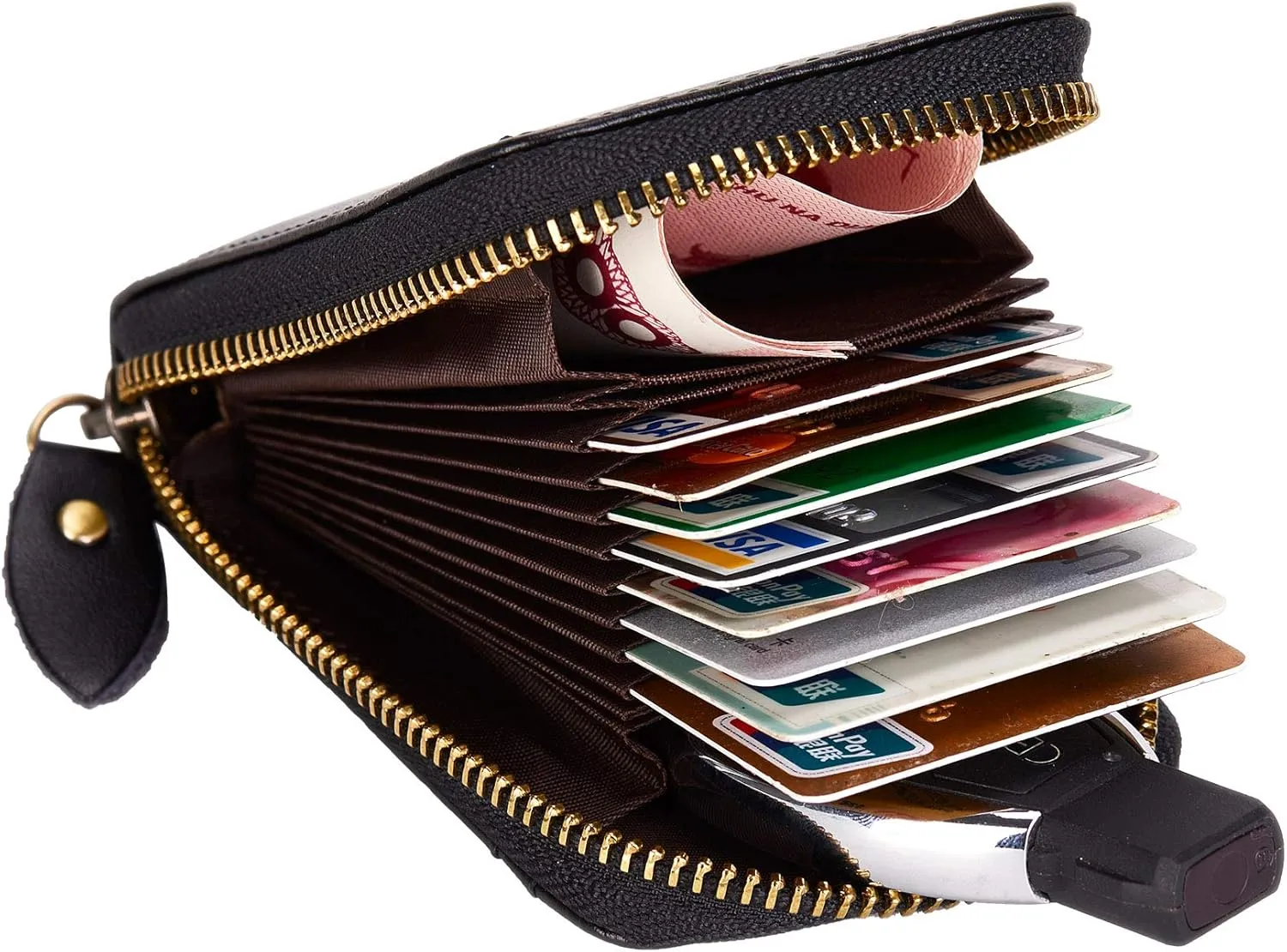 Vintage Full Top Grain Leather Wallet RFID Blocking Multi Card Case with Zipper Pocket Card Holder for Men Women Gift Box
