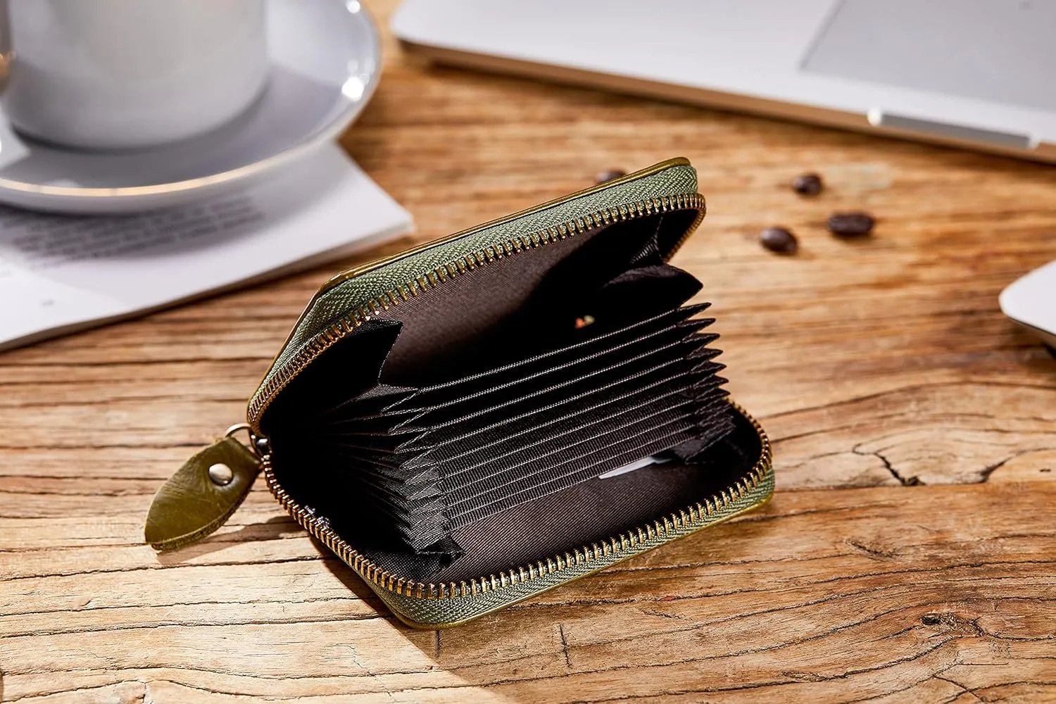 Vintage Full Top Grain Leather Wallet RFID Blocking Multi Card Case with Zipper Pocket Card Holder for Men Women Gift Box