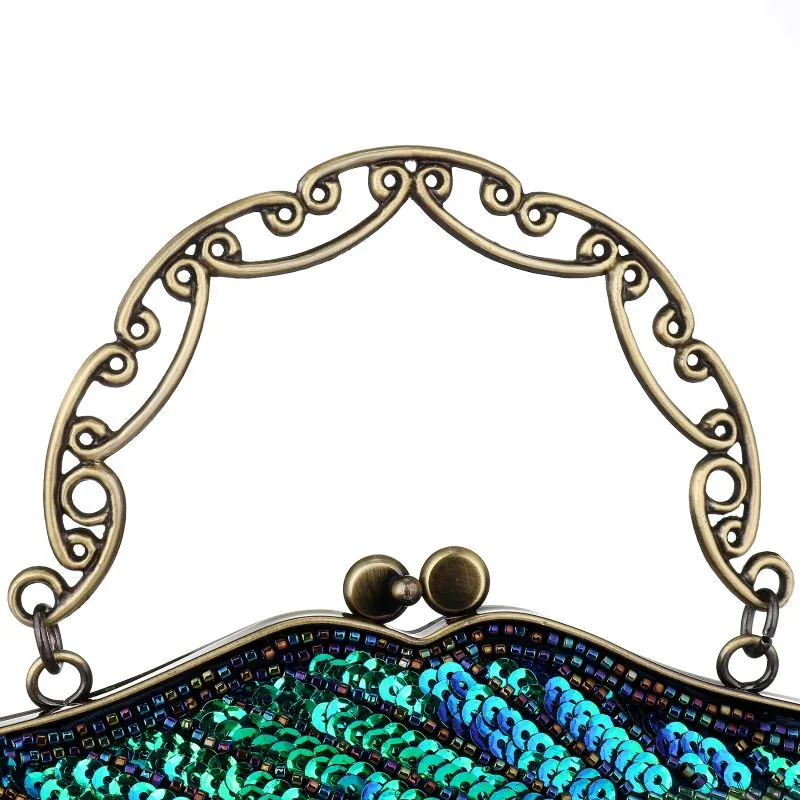 Vintage Sequin Peacock Style Banquet Clutch Bag