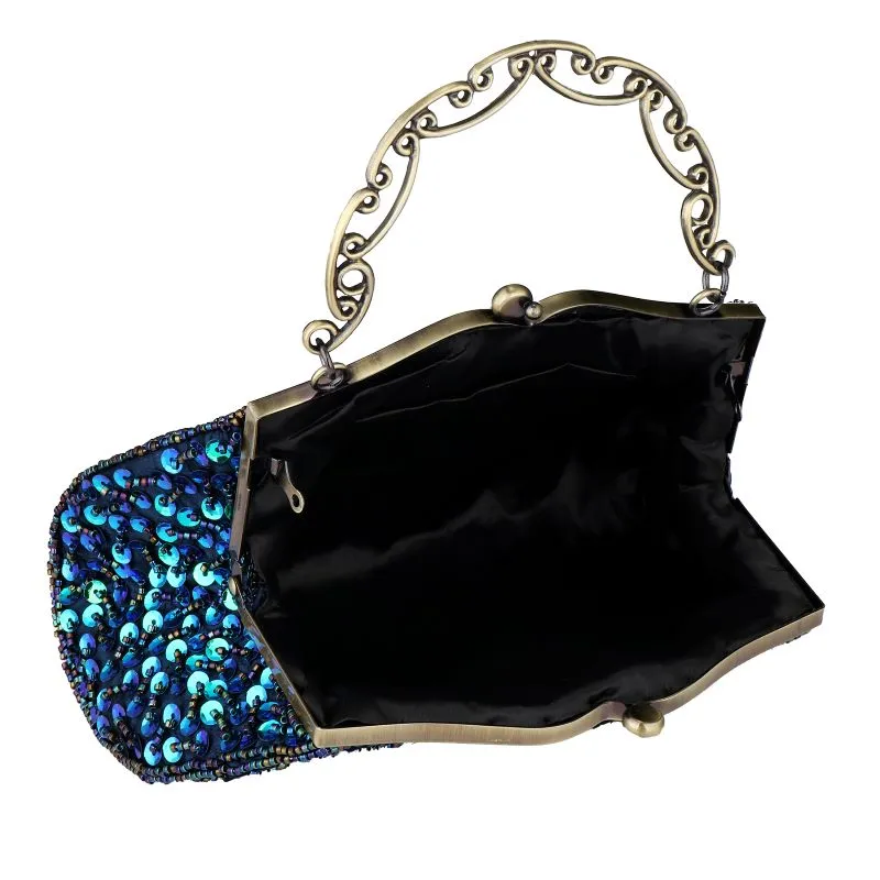 Vintage Sequin Peacock Style Banquet Clutch Bag