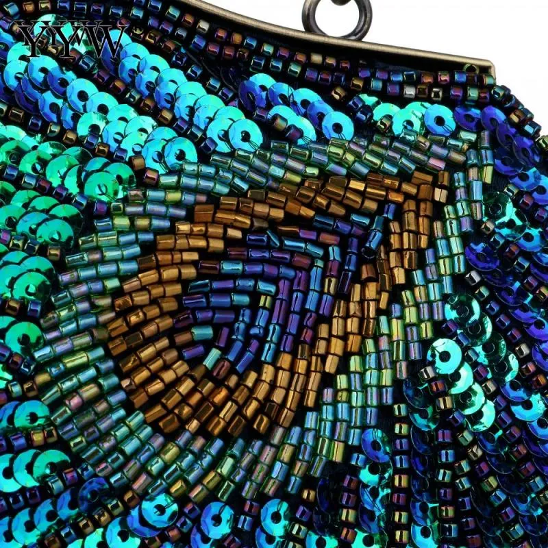 Vintage Sequin Peacock Style Banquet Clutch Bag