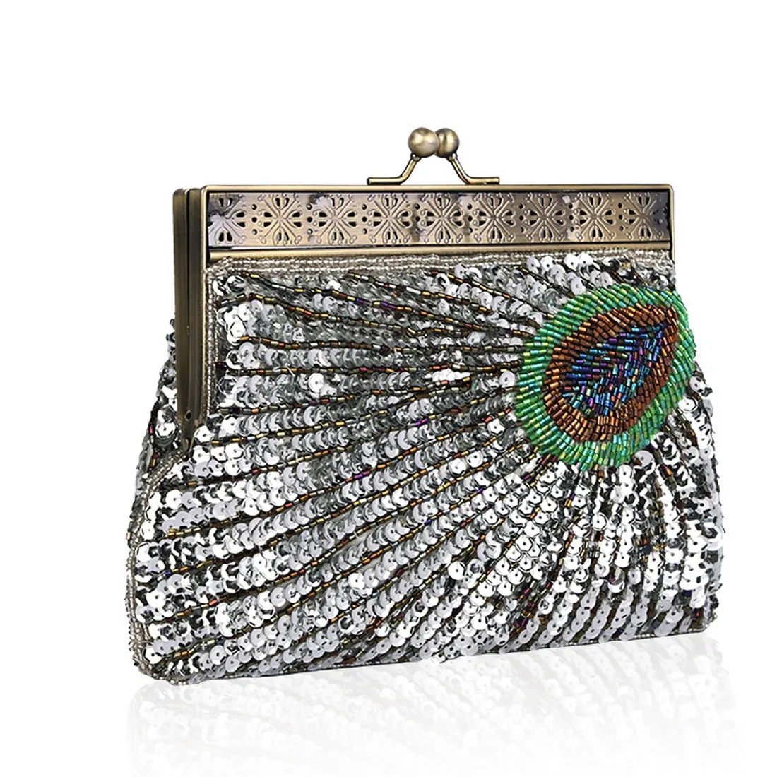 Vintage Sequin Peacock Style Banquet Clutch Bag