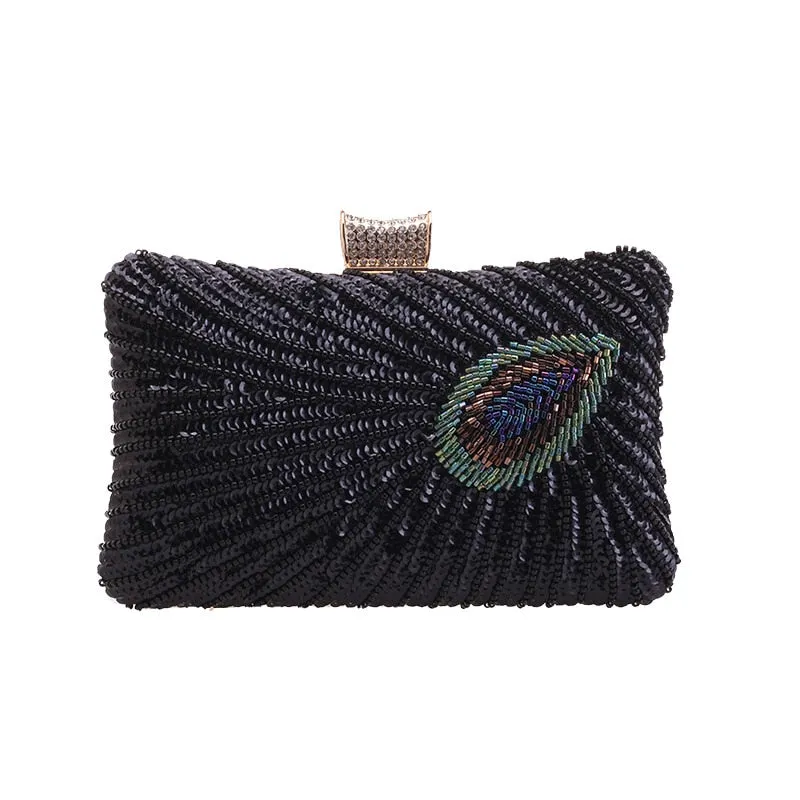 Vintage Sequin Peacock Style Banquet Clutch Bag