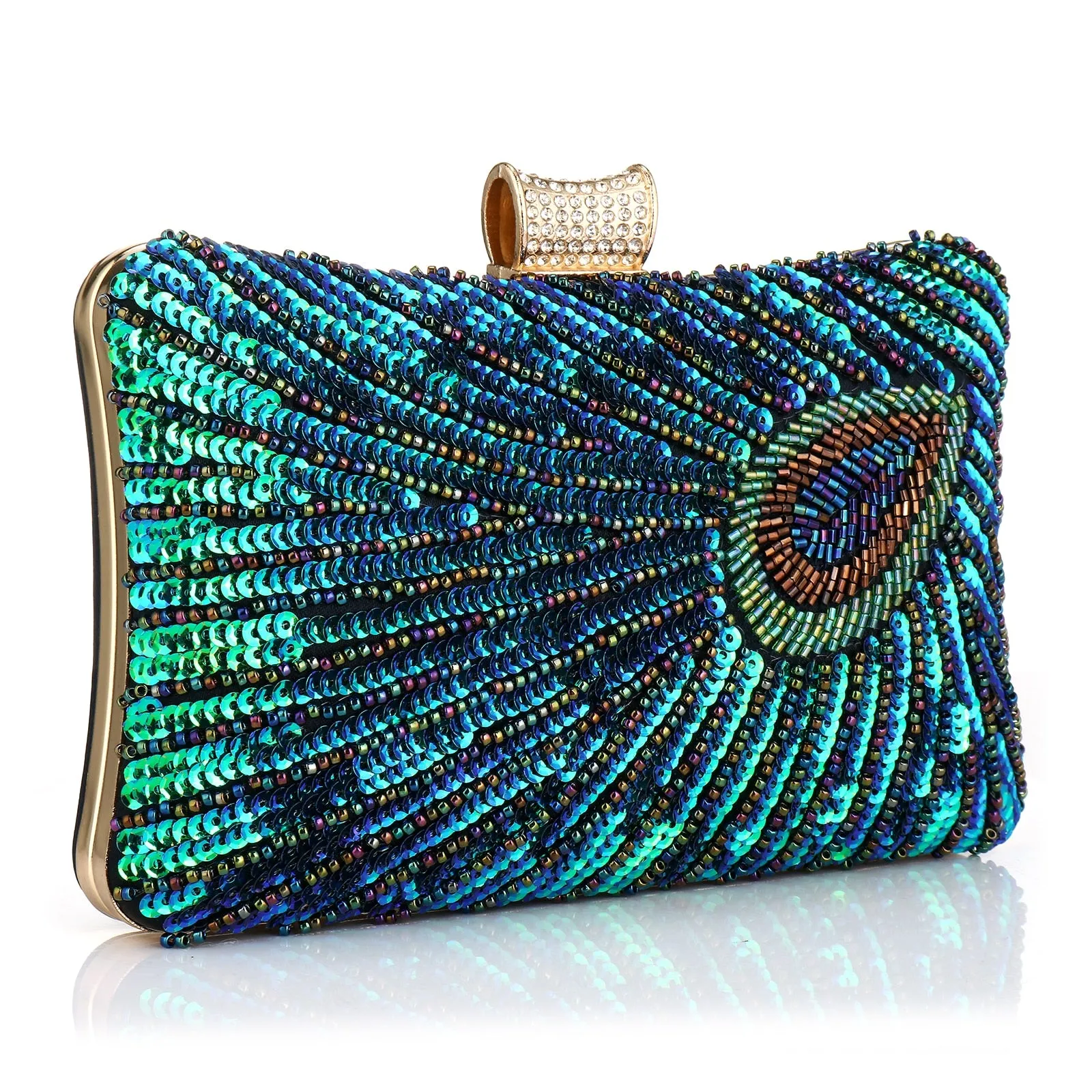 Vintage Sequin Peacock Style Banquet Clutch Bag