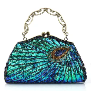 Vintage Sequin Peacock Style Banquet Clutch Bag