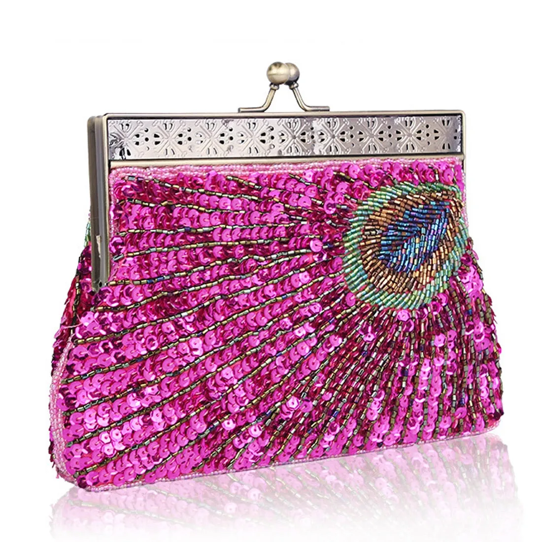 Vintage Sequin Peacock Style Banquet Clutch Bag