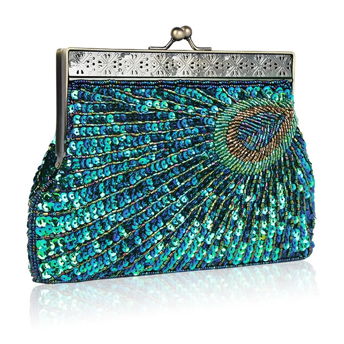 Vintage Sequin Peacock Style Banquet Clutch Bag