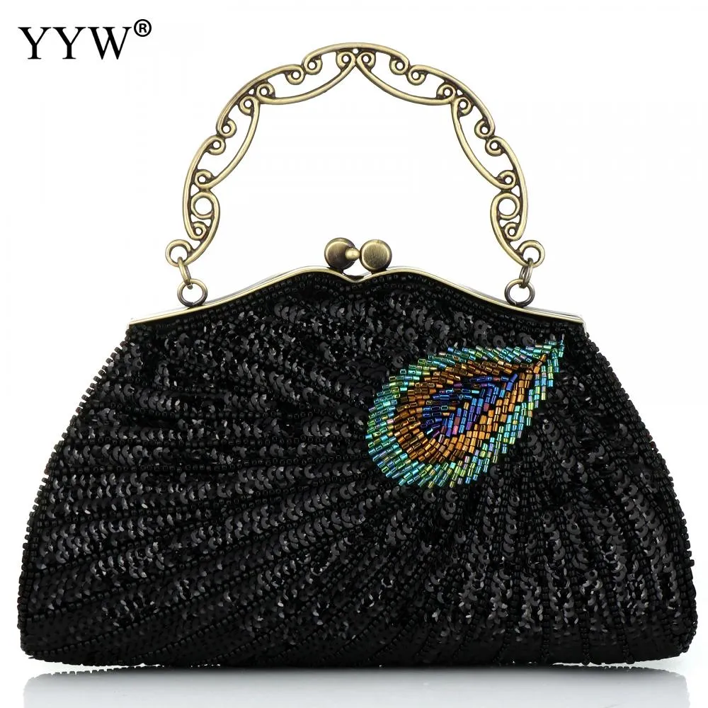 Vintage Sequin Peacock Style Banquet Clutch Bag
