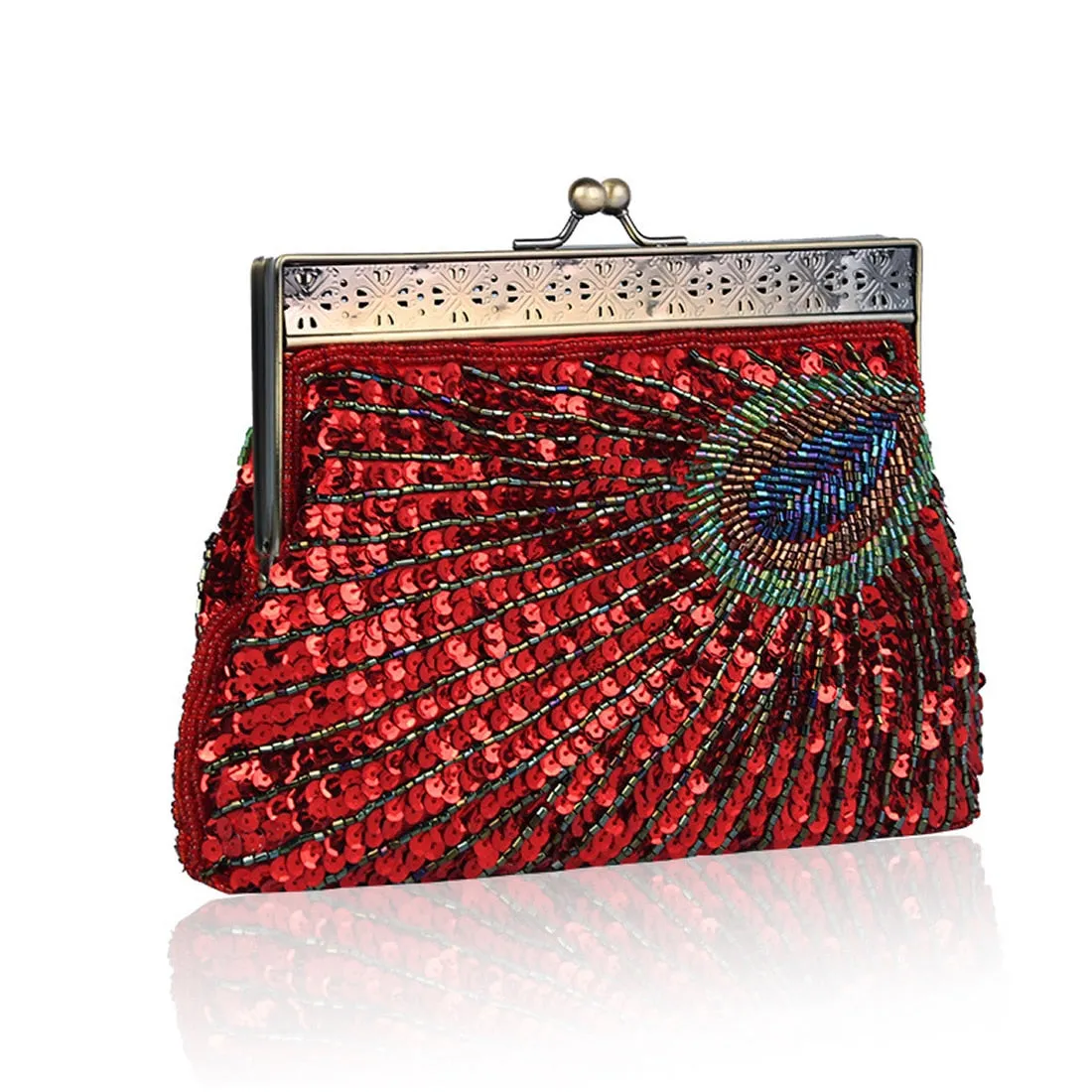 Vintage Sequin Peacock Style Banquet Clutch Bag