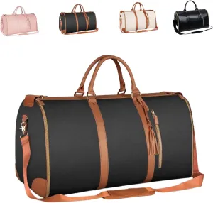 Viralhuntz Travel Bag, Luxe Travel Bags for Women, 2-in-1 Carry-On Garment Luggage with Shoe Compartment, PU Leather Weekender (B)