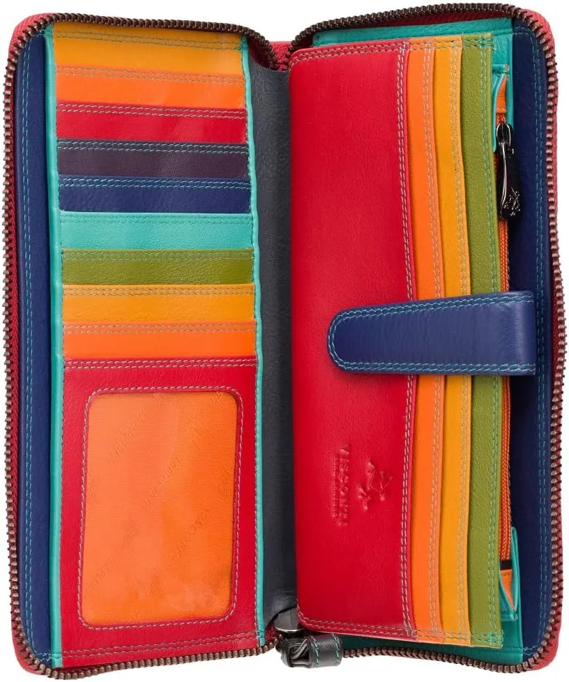 Visconti Spectrum 33 Multi Colored Soft Leather Ladies Wallet Purse Clutch (Red Multi), Large
