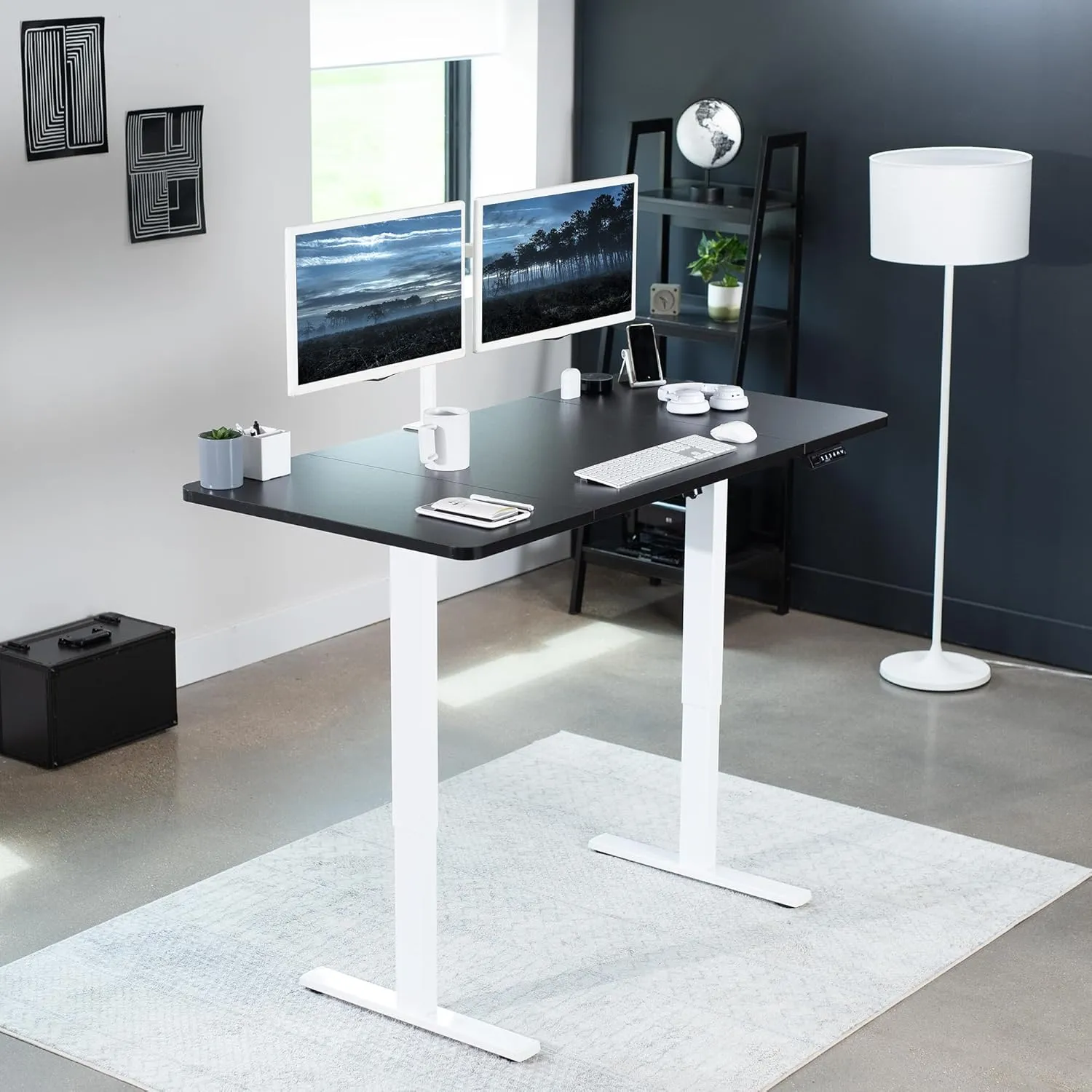 VIVO Electric 60 x 30 in Standing Desk, Memory Height Adjustment, 1B Series, Black Top White Frame, DESK-KIT-1W6B-30