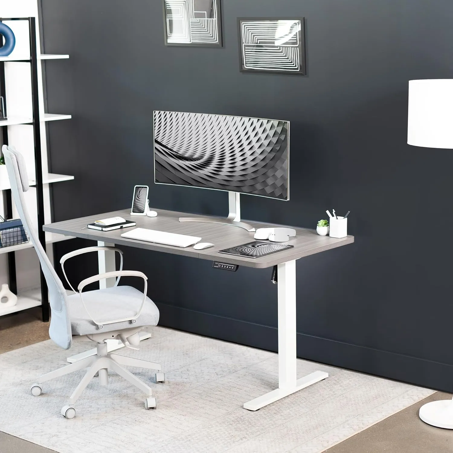 VIVO Electric 60 x 30 in Standing Desk, Memory Height Adjustment, 1B Series, Dark Gray Top White Frame, DESK-KIT-1W6G-30