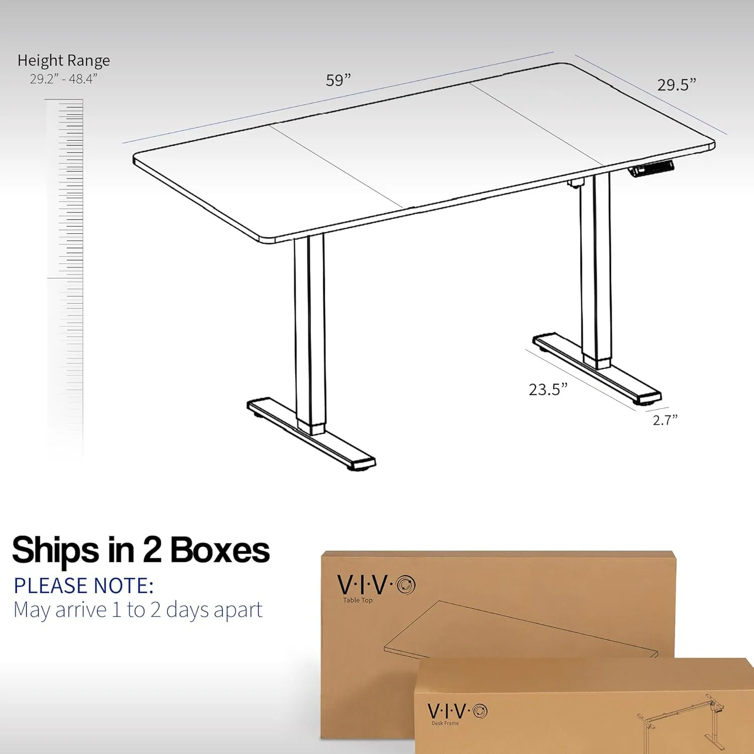 VIVO Electric 60 x 30 in Standing Desk, Memory Height Adjustment, 1B Series, Dark Gray Top White Frame, DESK-KIT-1W6G-30