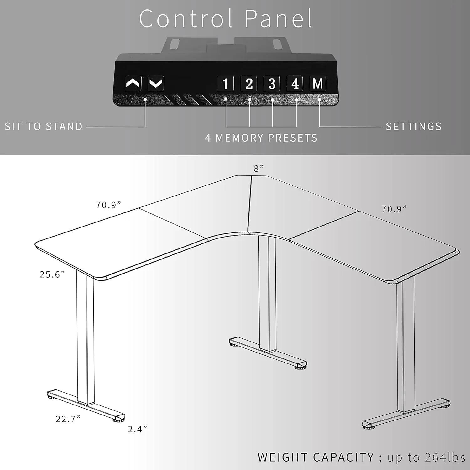 VIVO Electric Height Adjustable 71 x 71 inch Curved Corner Stand Up Desk, Dark Walnut Table Top, Black Frame, Memory Controller, L-Shaped Workstation, E3C Series, DESK-KIT-E3CBD