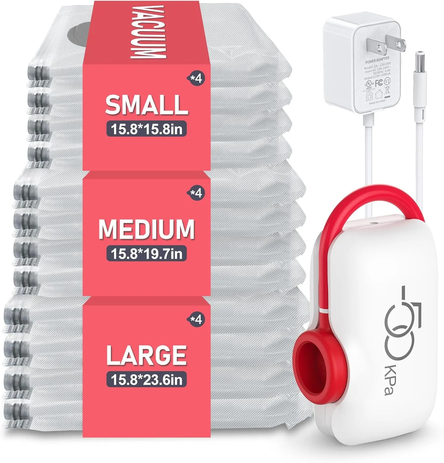 VMstr Travel Vacuum Storage Bags with Electric Pump (D/C Powered), 12 Pack Space-Saving Compression Bags for Clothes and Luggage Packing, Carry-on Travel Size