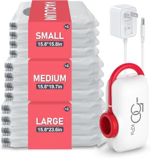 VMstr Travel Vacuum Storage Bags with Electric Pump (D/C Powered), 12 Pack Space-Saving Compression Bags for Clothes and Luggage Packing, Carry-on Travel Size