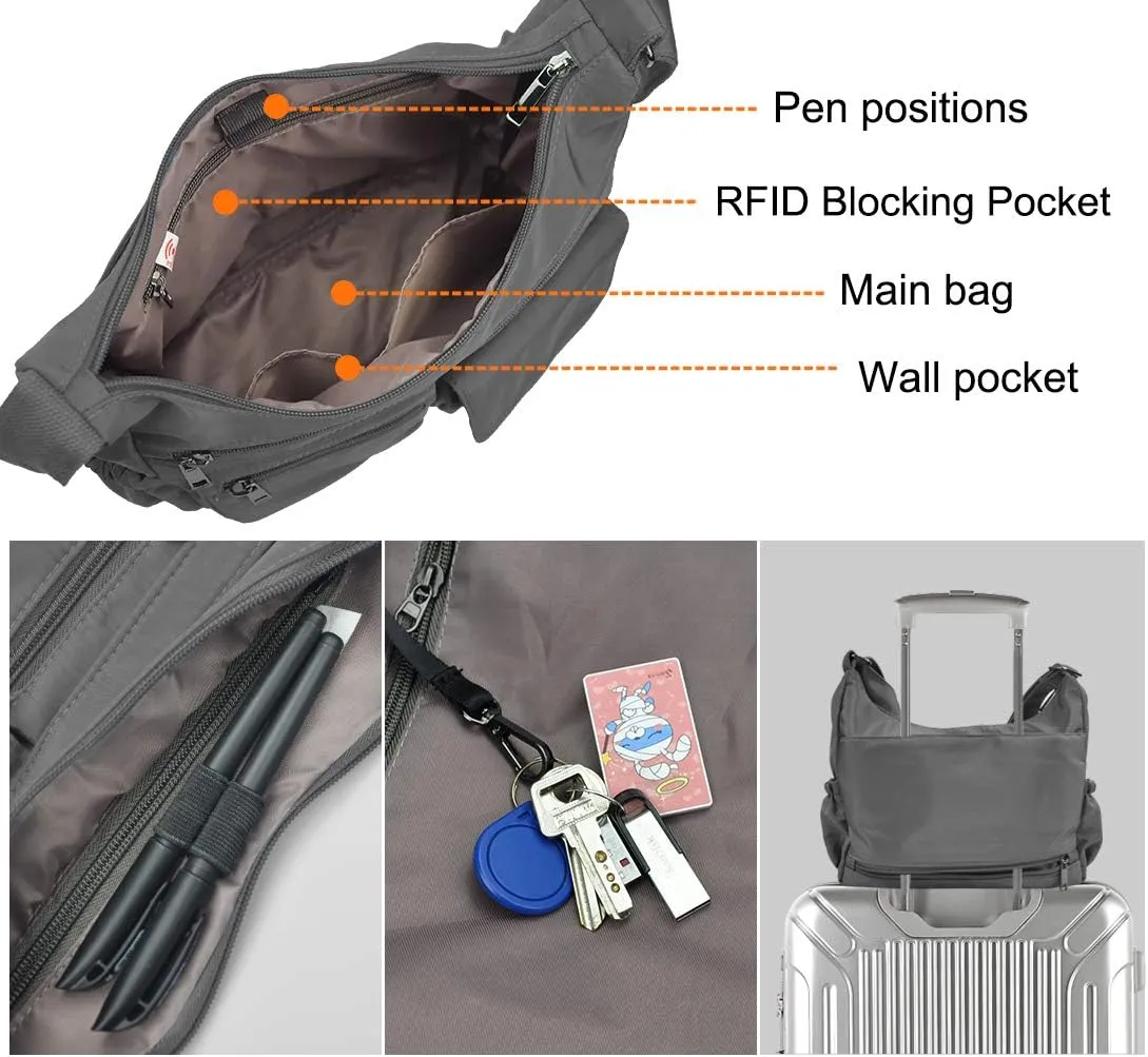 VOLGANIK ROCK Crossbody Bags for Women RFID Lightweight Travel Shoulder Bag Waterproof Nylon purses and handbags Pocketbook