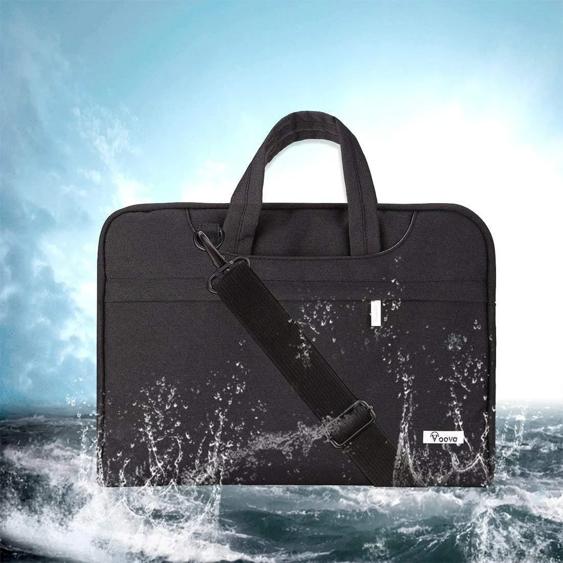 Voova Laptop Bag 17 17.3 Inch Waterproof Laptop Sleeve Case with Shoulder Straps & Handle, Computer Case Cover Slim Briefcase Compatible with 17-18” Hp Dell Asus Acer, Black