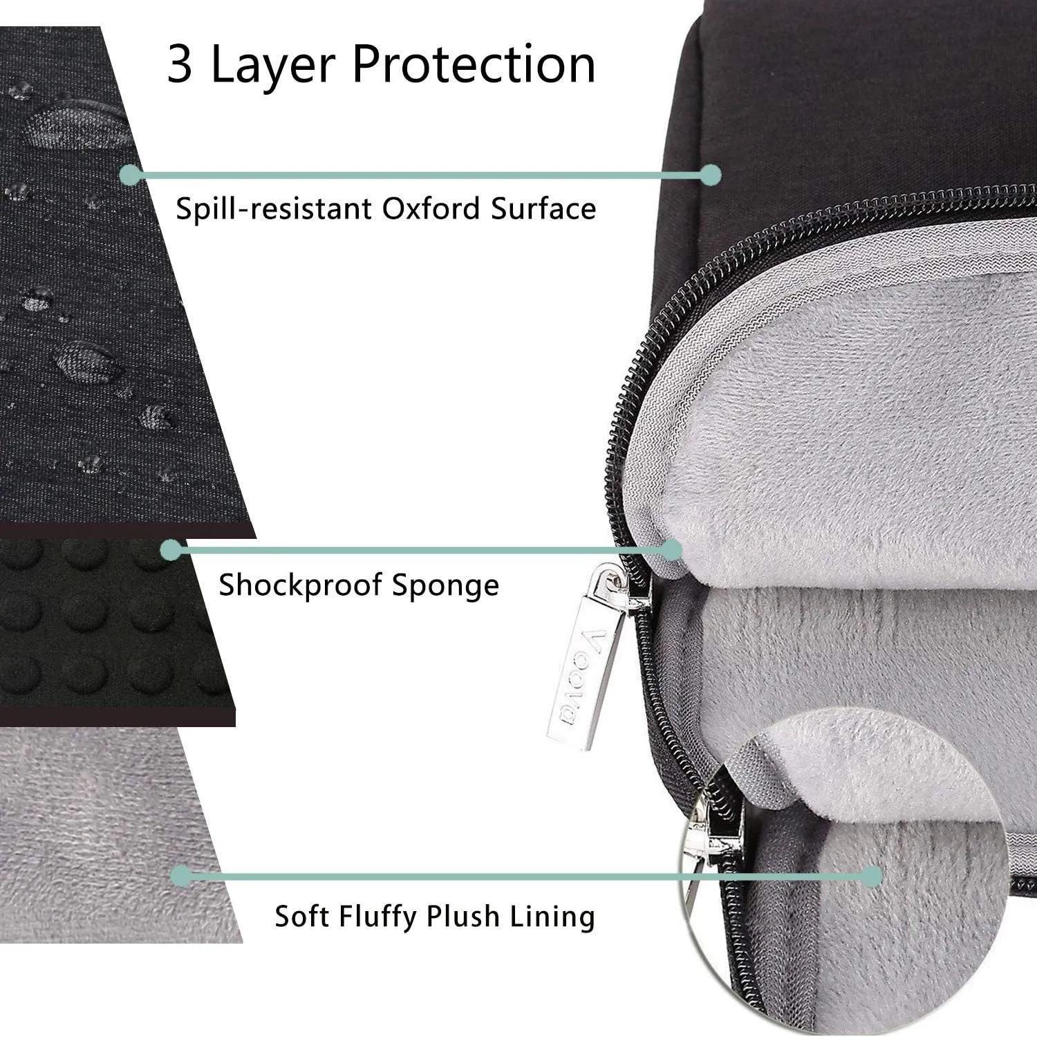 Voova Laptop Bag 17 17.3 Inch Waterproof Laptop Sleeve Case with Shoulder Straps & Handle, Computer Case Cover Slim Briefcase Compatible with 17-18” Hp Dell Asus Acer, Black